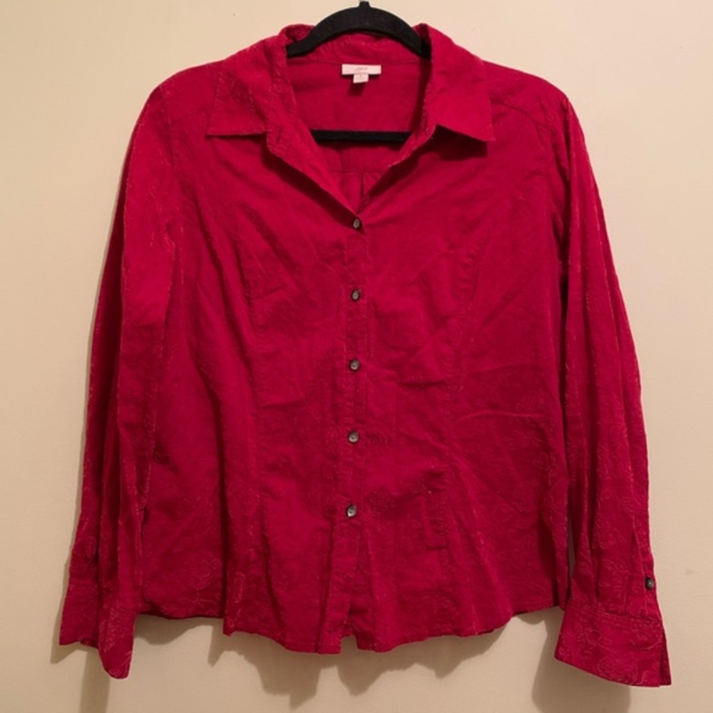 J. JILL Red Floral Pattern Button Down Blouse | S